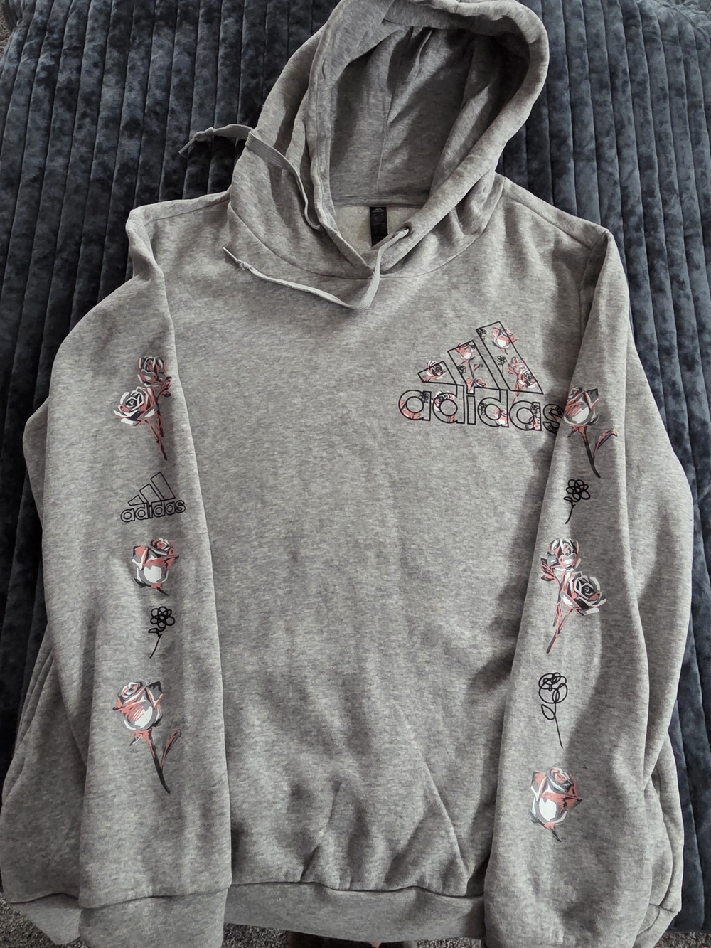 $10 adidas Gray Hoodie with Pink Floral Logo
